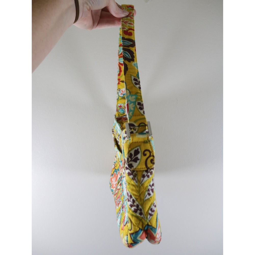 Vera Bradley Sun Valley Quilted Floral Shoulder Bag Yellow Paisley Baguette - Picture 3 of 7